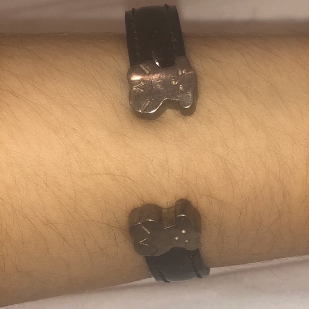 Leather Silver Bear Bracelet Cuff - image 2